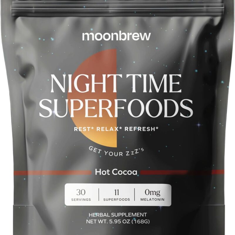 MoonBrew Nighttime Magnesium Hot Cocoa, Natural Sleep Aid Drink Mix for Adults - Calming Melatonin-Free Sleep Support - Sleepy Hot Chocolate Powder with L-Theanine, Chamomile & Zinc Glycinate