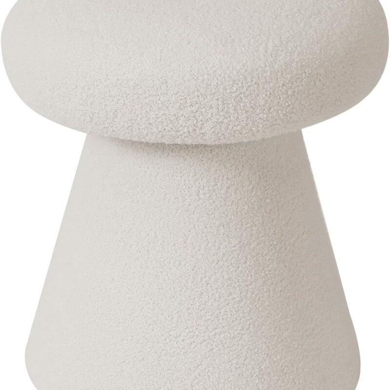 17" Mushroom Foot Stool Ottoman, Velvet Round Foot Rest, Padded Dressing Stool, Extra Seating, Off-White
