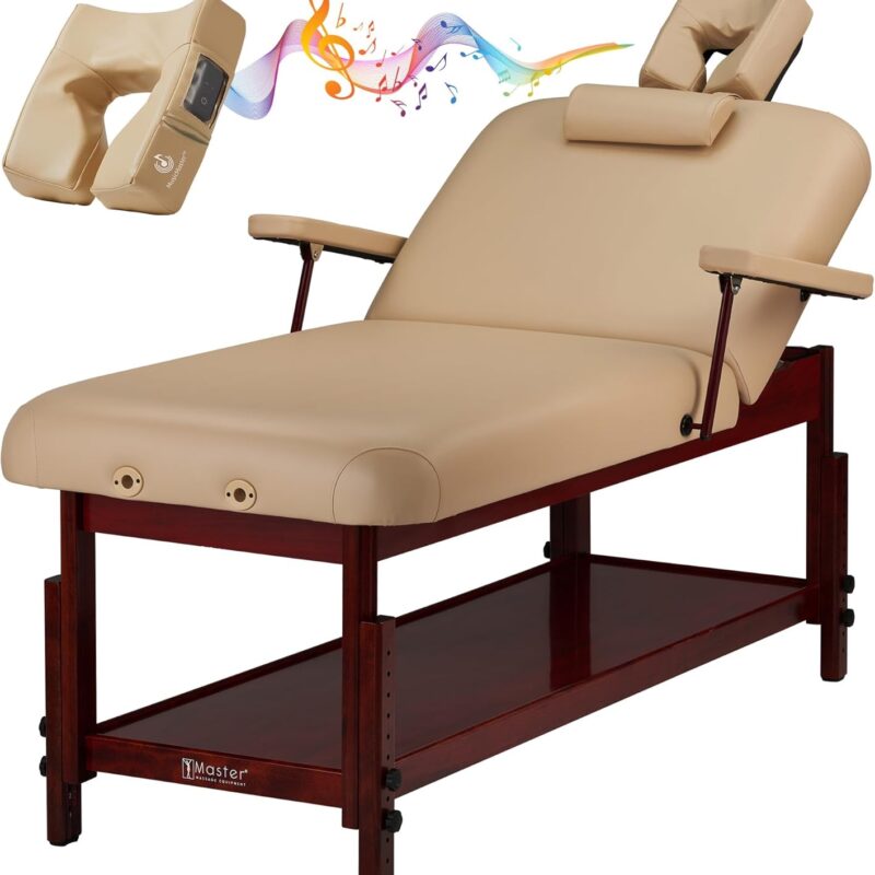 Master Massage Music Extra Wide 31" Spamaster Stationary Massage Table Physical Therapy Salon Beauty Lash Chiropractic Bed Spa Facial Treatment Tattoo Bed with Shelf in Mushroom