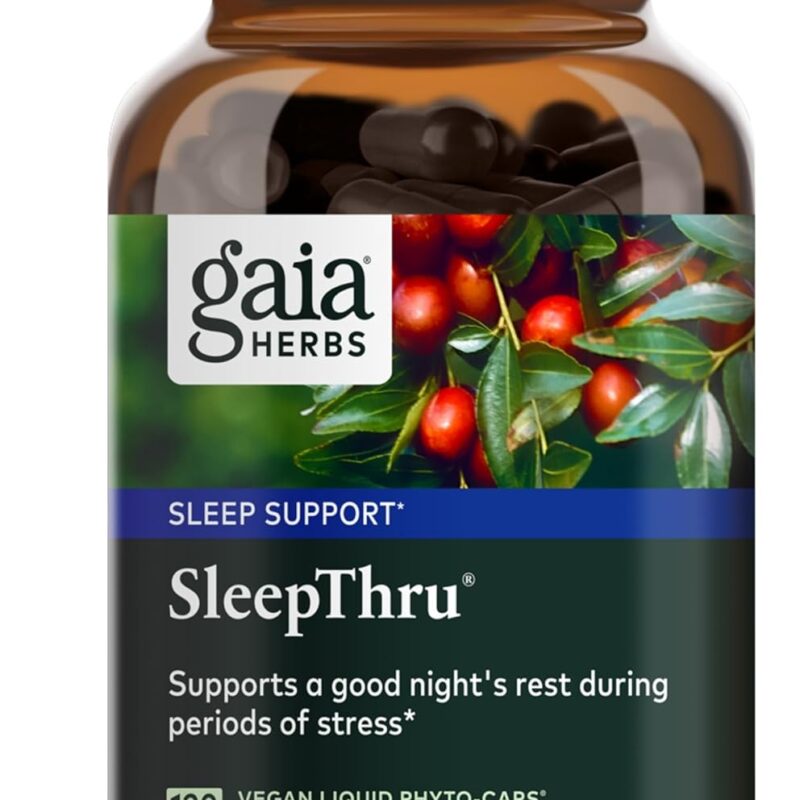 Gaia Herbs SleepThru - Natural Sleep Support Supplement with Organic Ashwagandha Root, Organic Magnolia Bark, Passionflower, and Jujube Date - 120 Vegan Liquid Phyto-Capsules (60-Day Supply)