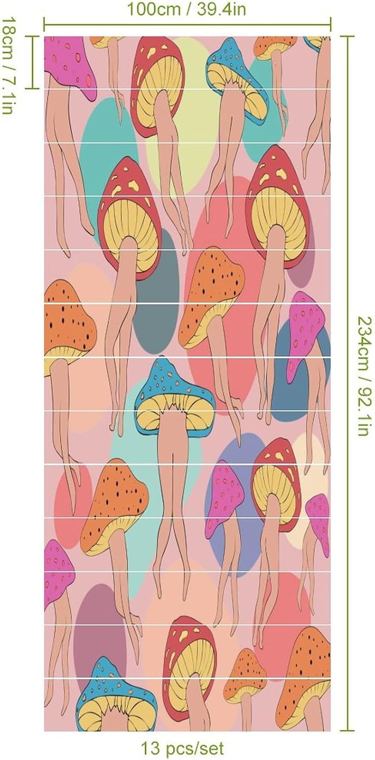 718rt8aKjfL._AC_SL1500_.jpg Funny Mushroom Stair Stickers Abstract 70s 80s Cool Hippie Psychedelic Theme Mushroom Butt Pattern for House Stairs Decoration 2 Set(26 Pieces - Image 2