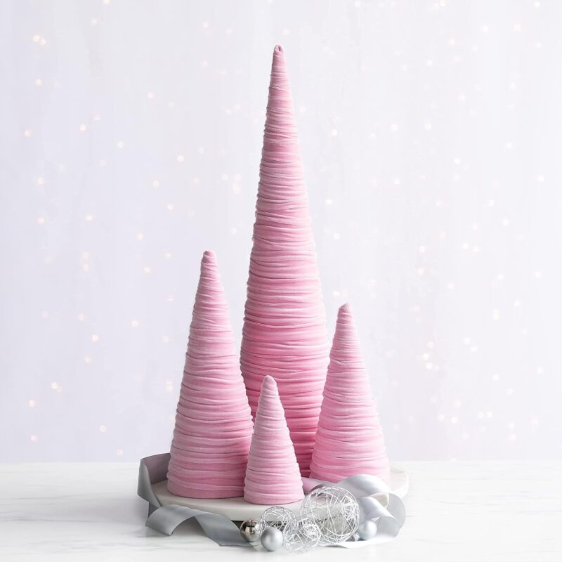 Baby pink velvet cones set of 4, coquette room decor, aesthetic, for her, pink accent home accessories, gifts for her, valentine gifts (Pink)