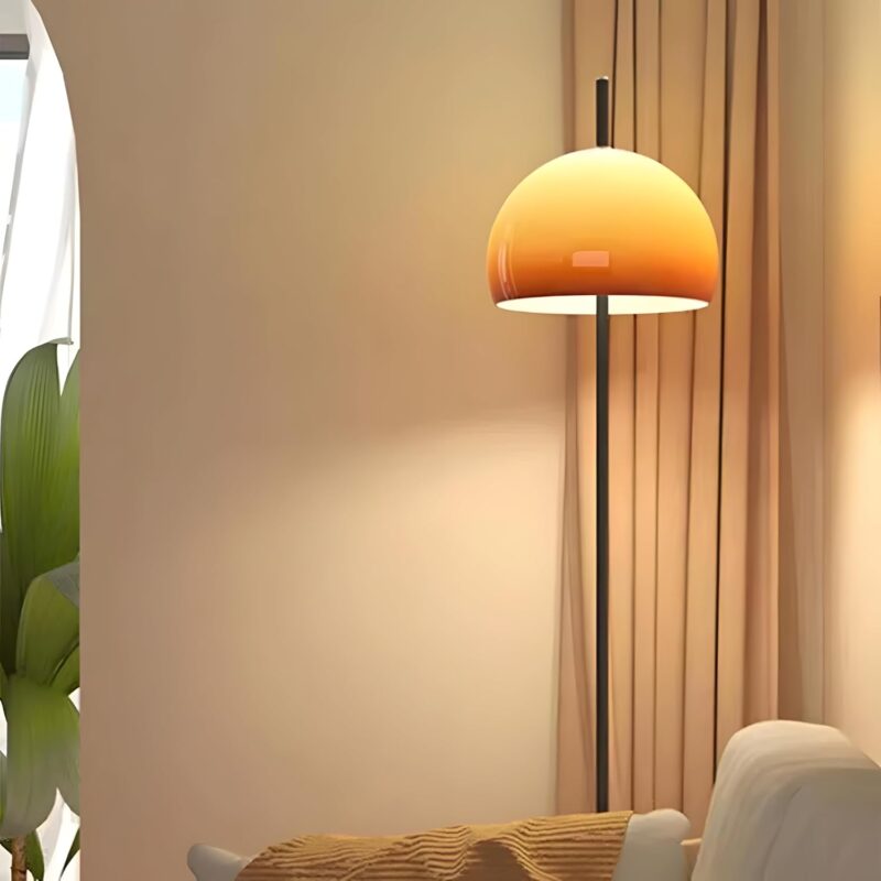 Bofea-Mid Century Modern Orange Floor lamp,Mushroom Tall Standing Lamp with Gradient Orange Dome Glass Shade,Chromium Color Pole Tall Lamp for Home Office Bedroom Livingroom Decor Floor Lamp