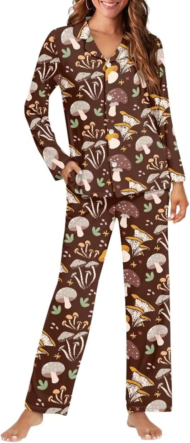 719BY8yUfsL._AC_SL1500_.jpg Casual Loose Lounge Sets Women Floral Pajamas Set Button Down Long Sleeve Sleepwear Soft PJ Sets Loungewear