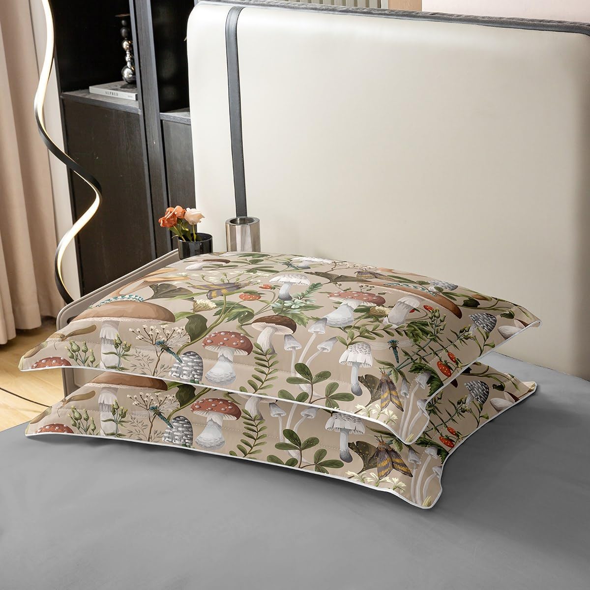719MrFhtCSL._AC_SL1200_.jpg Mushroom 100% Cotton Duvet Cover Queen Watercolor Wild Jungle Plants Rustic Style Bedding Set for Kids Teens Adults Wild Dragonfly Moth Cute Strawberry Comforter Cover with 2 Pillowcases(No Comforter) - Image 4