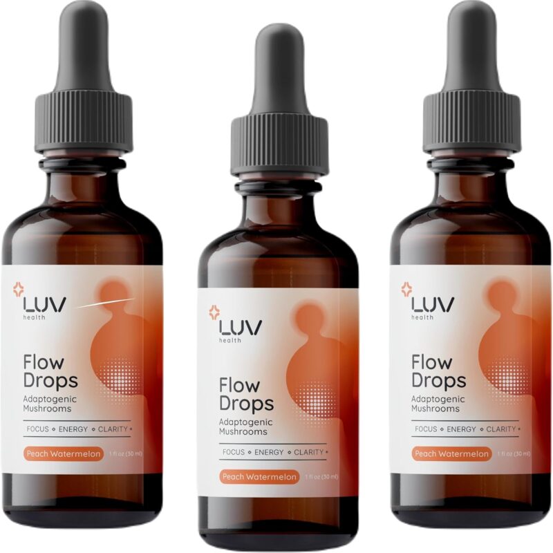Flow Drops®: Adaptogen Mushroom Blend for Mental Clarity & Energy, Vegan Keto, Focus & Immunity Support, Lion's Mane, Cordyceps, Reishi, USA Made, Non-GMO, 90 Servings (3)