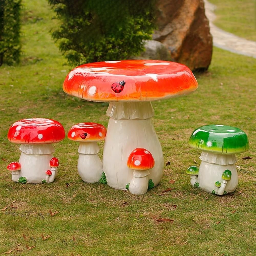 71Ax6Y58rzL._AC_SL1000_.jpg Cute Garden Mushroom Table Stool, Outdoor Mushroom Stools, Creative Landscape Sculpture, Simulation Mushroom Chair Garden Decor Courtyard Park Lawn Art Sculpture Decoration(Orange) - Image 6
