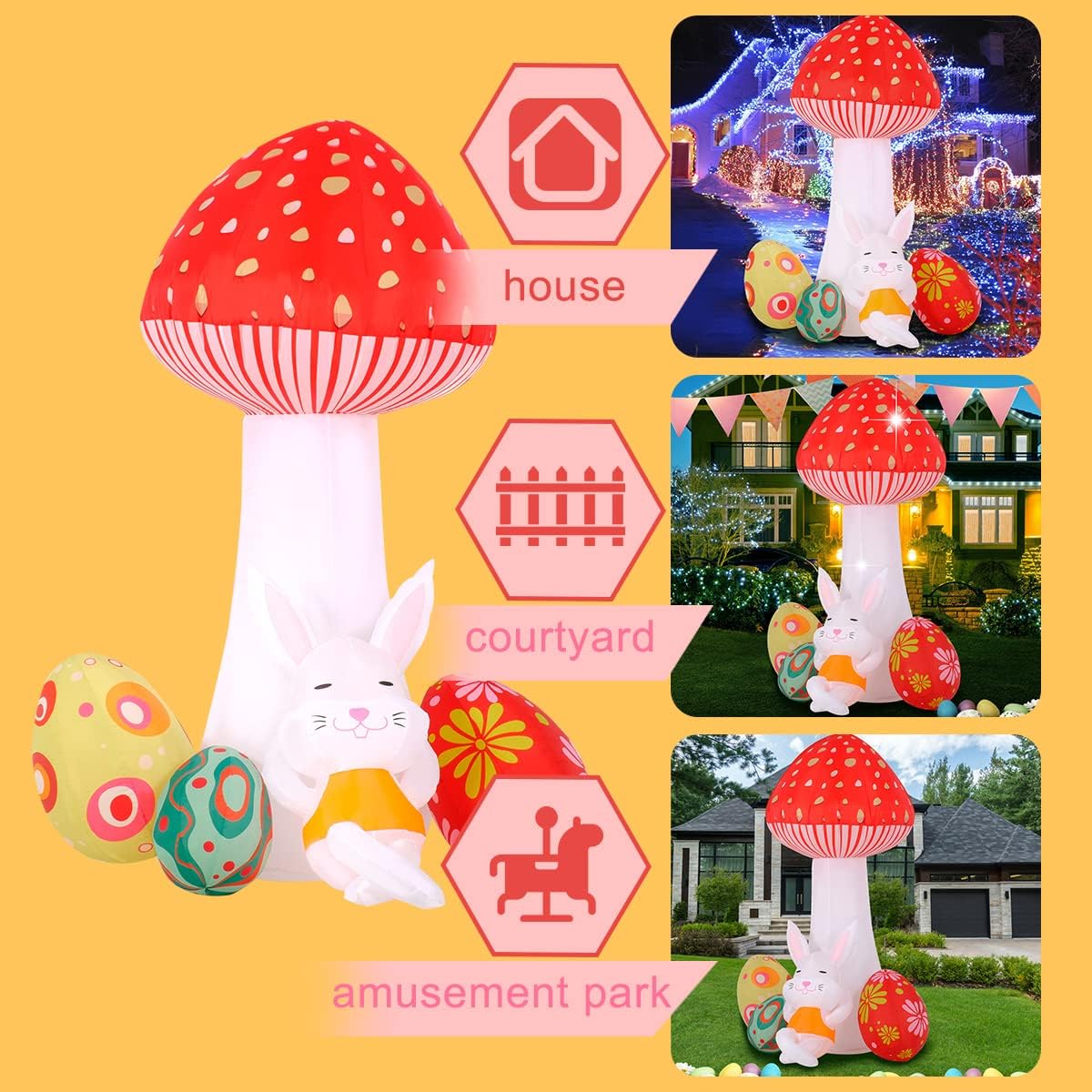 71BAoN8vJdL._AC_SL1200_.jpg Easter Inflatable Bunny Outdoor Decorations 7FT Blow Giant Mushroom Sleeping Rabbit with Eggs Decor Build-in LEDs for Yard Garden Lawn Indoors Outdoors Home Holiday… - Image 6