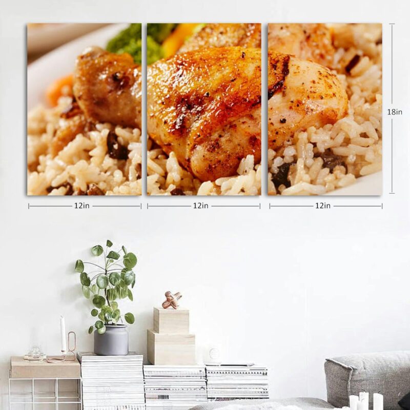 Braised Chicken Wild Mushroom Rice 3 Piece Canvas Wall Art for Living Room Bedroom Office Framed Prints Pictures Painting Wall Decor Artwork for Walls Set of 3