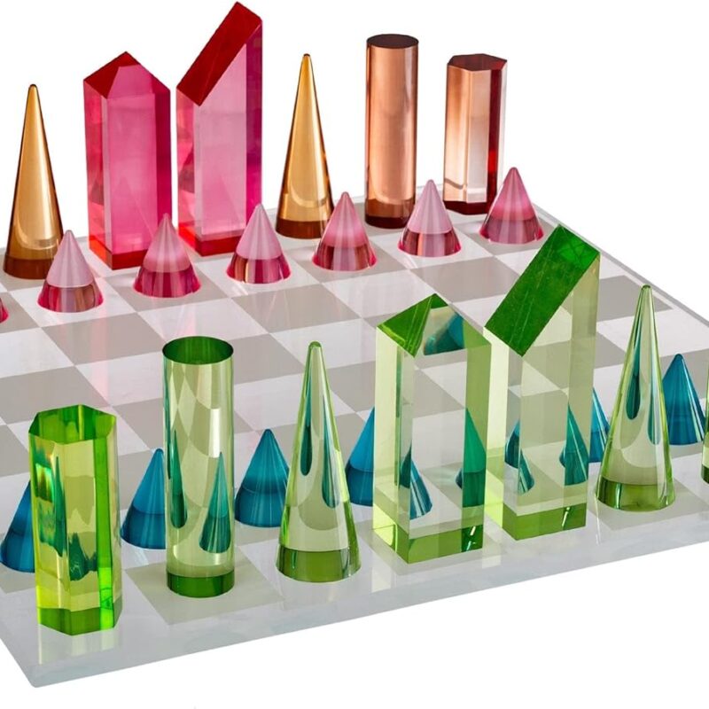 Modern Chess Set Acrylic Board with 32 Colorful Game Pieces Multi Color