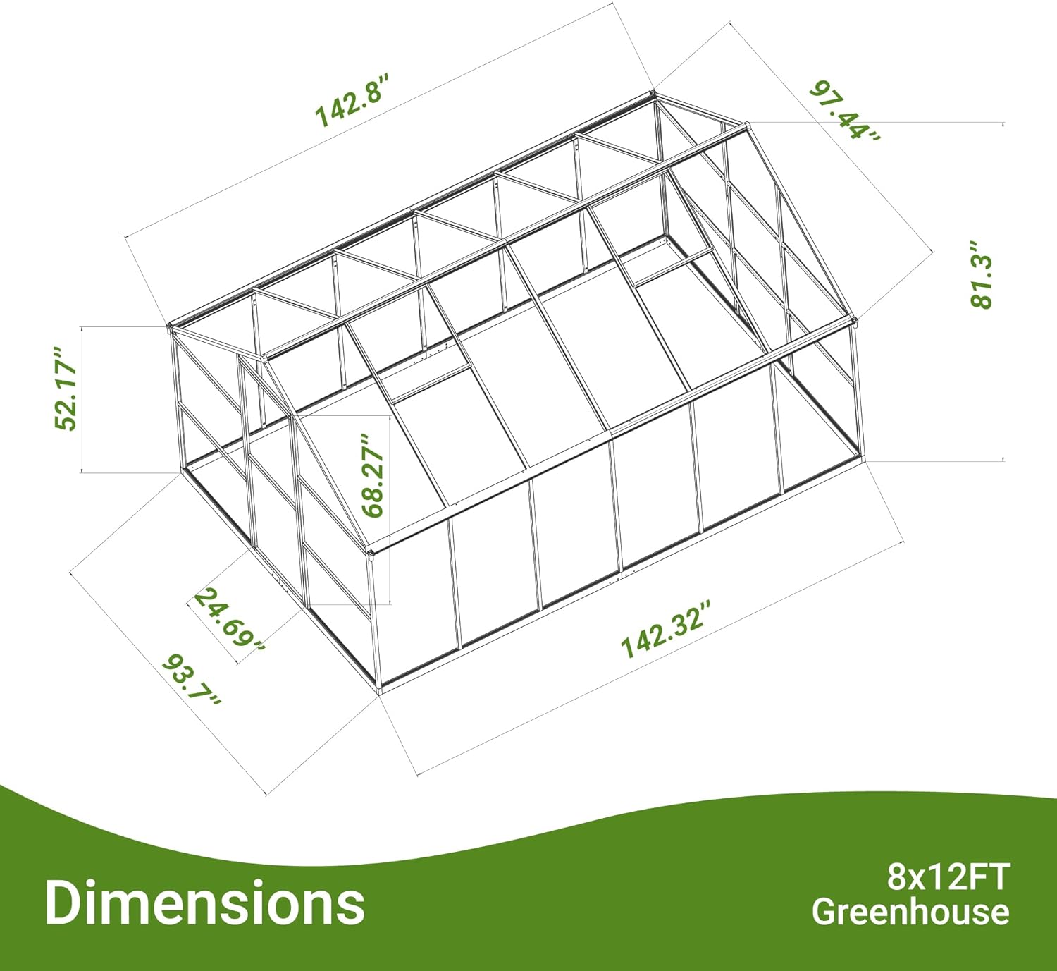 71ELv-ctfLL._AC_SL1500_.jpg 8x12 FT Greenhouse for Outdoors, Quick Setup Polycarbonate Greenhouse with Roof Vent, Aluminum Large Walk-in Greenhouse for Outside Garden Backyard, Black - Image 5