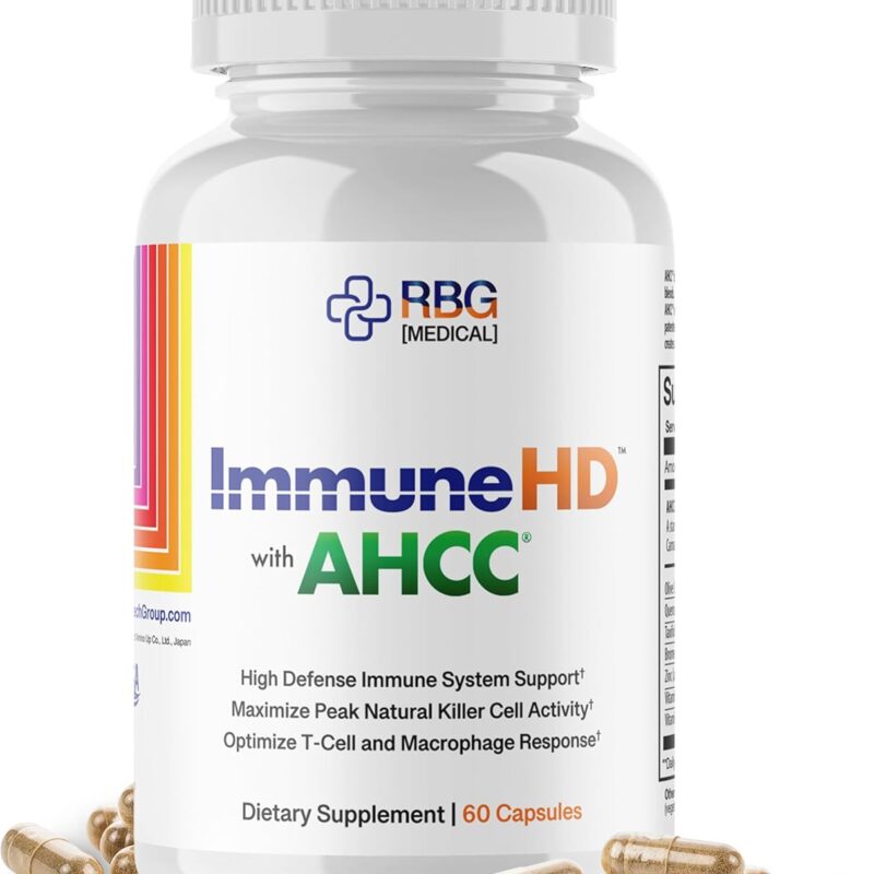 Immune HD with AHCC Supplement for Immune Support,1500mg of AHCC + Olive Leaf Extract & Quercetin with Bromelain, Maintains Natural Killer Cell Activity for Immune System, 60