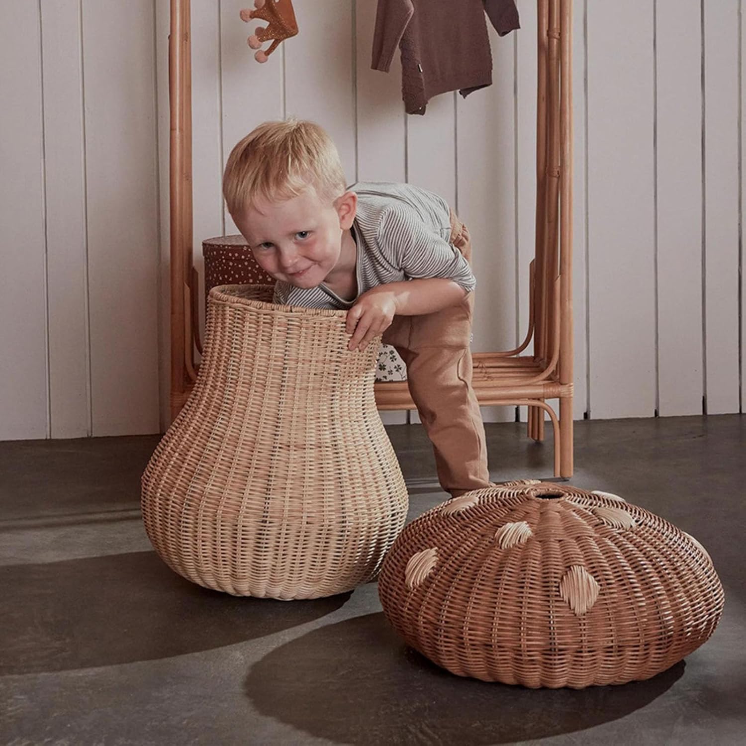 71EgGSuzw5L._AC_SL1500_.jpg Natural Handmade Rattan Mushroom Storage Basket with Lid, Mushroom Shape Decorative Wicker Woven Basket for Fruit、Baby Toys、Bathroom Laundry Dirty Clothes - Image 4