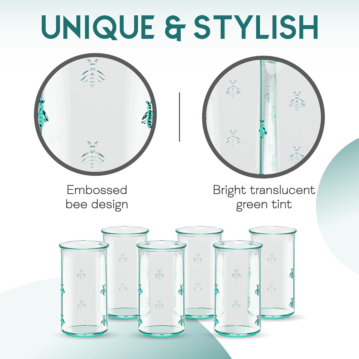 71FUn8bX0TL._AC_SL1500_.jpg Amici Home Regina Hiball Glass | 18 Oz | Italian Made, Recycled Green Glass | Drinking Glass with Embossed Bee Design for Water, Juice, Iced Tea, Cocktails (Set of 6) - Image 4