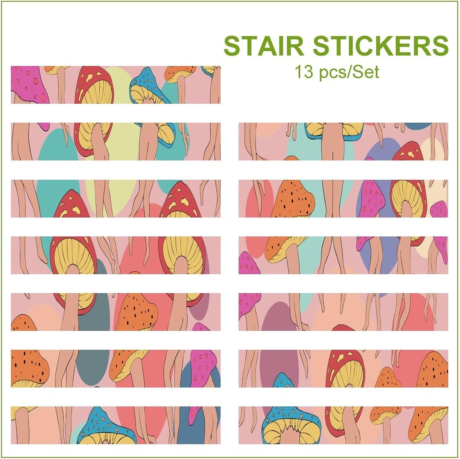 71FZoHfmc4L._AC_SL1500_.jpg Funny Mushroom Stair Stickers Abstract 70s 80s Cool Hippie Psychedelic Theme Mushroom Butt Pattern for House Stairs Decoration 2 Set(26 Pieces - Image 3