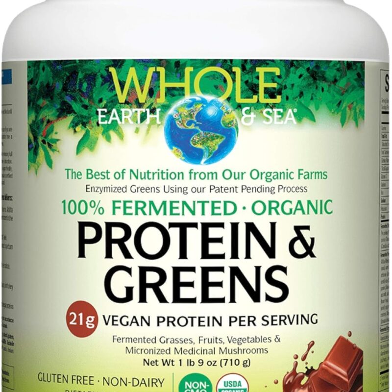 Whole Earth & Sea from Natural Factors, Organic Fermented Protein & Greens, Vegan Whole Food Supplement, Chocolate, 1lb 9 Oz