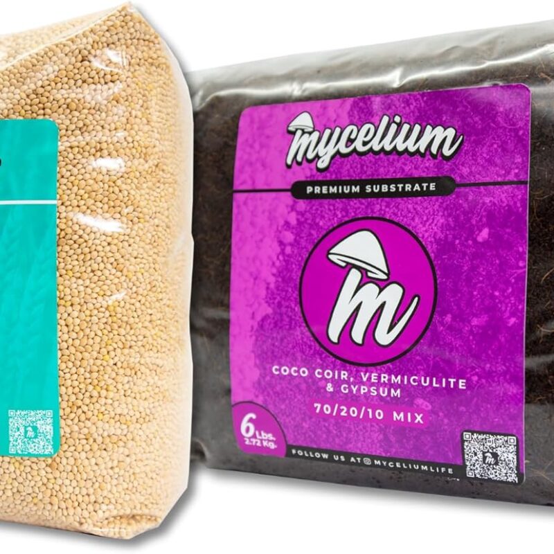 Mycelium Mushroom Growing Kit I CVG Substrate (Coco Coir, Vermiculite, Gypsum) with Millet Grain I High Yield Proprietary Mix I Sterilized Mushroom Grow Bag for Starter & Pro Home Growers, 9lbs