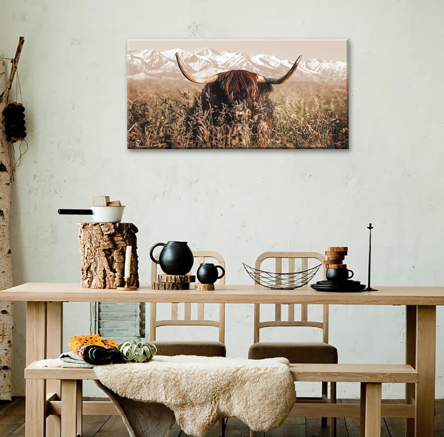 71GxEm0dERL._AC_SL1500_.jpg DJSYLIFE Highland Cow Wall Art Farmhouse Decor Canvas Printed Country Cow Pictures Western Rustic Modern Artwork Decorations for Bedroom Office Living Room Framed Ready to Hang 20" x 40" - Image 5