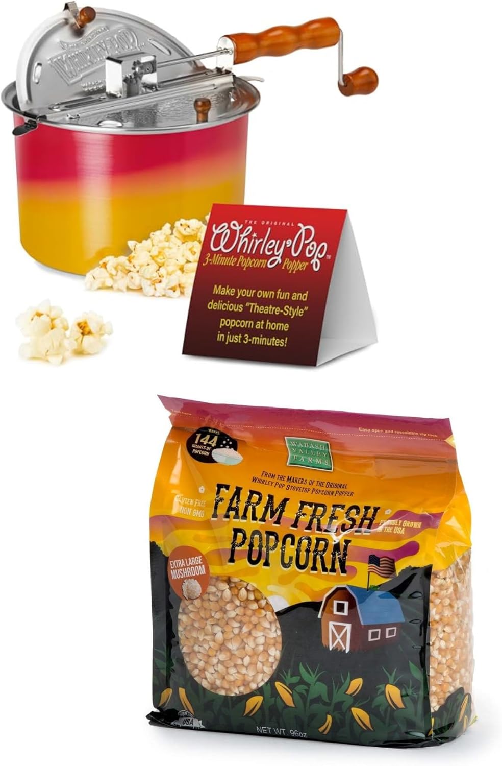 71HkCzji7cL._AC_SL1500_.jpg Original Whirley-Pop Popcorn Popper - Nylon Gear - Red and Extra Large Mushroom Popcorn Kernels - 6 lb of Large Mushroom Shaped Popcorn Kernels