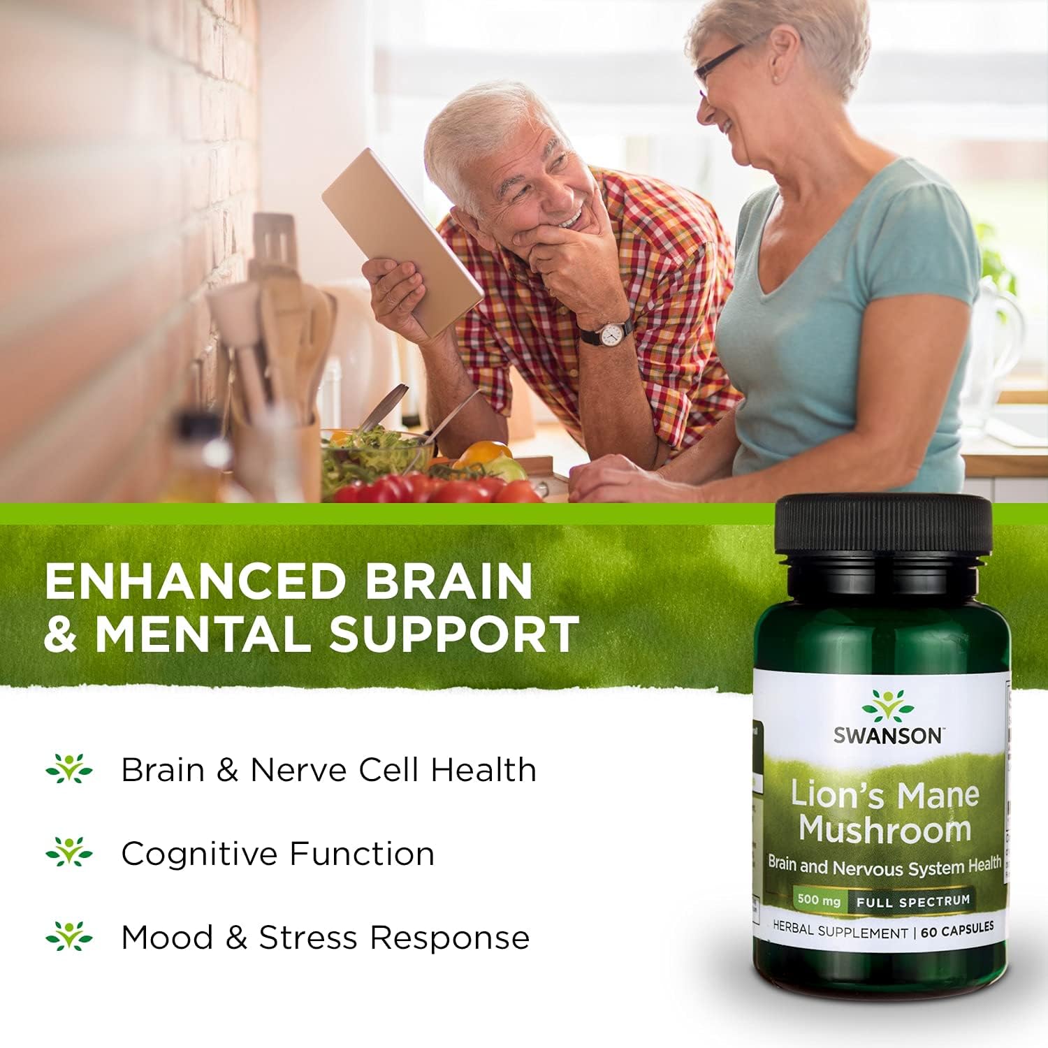 71IVPk-U5qL._AC_SL1500_.jpg Swanson Lion's Mane Mushroom - Herbal Supplement Promoting Mental Focus, Clarity, & Memory Support - Traditional Brain Booster Supplement Made from Hericium Erinaceus (60 Capsules, 500mg Each) 4 Pack - Image 4