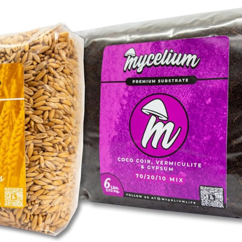 Mycelium Mushroom Growing Kit I CVG Substrate (Coco Coir, Vermiculite, Gypsum) with Whole Oats Grain I High Yield Proprietary Mix I Sterilized Mushroom Grow Bag for Starter & Pro Home Growers, 9lbs