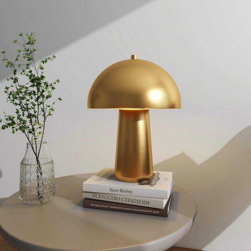 Mushroom Lamp Table Metal Dome Light Gold Modern Contemporary