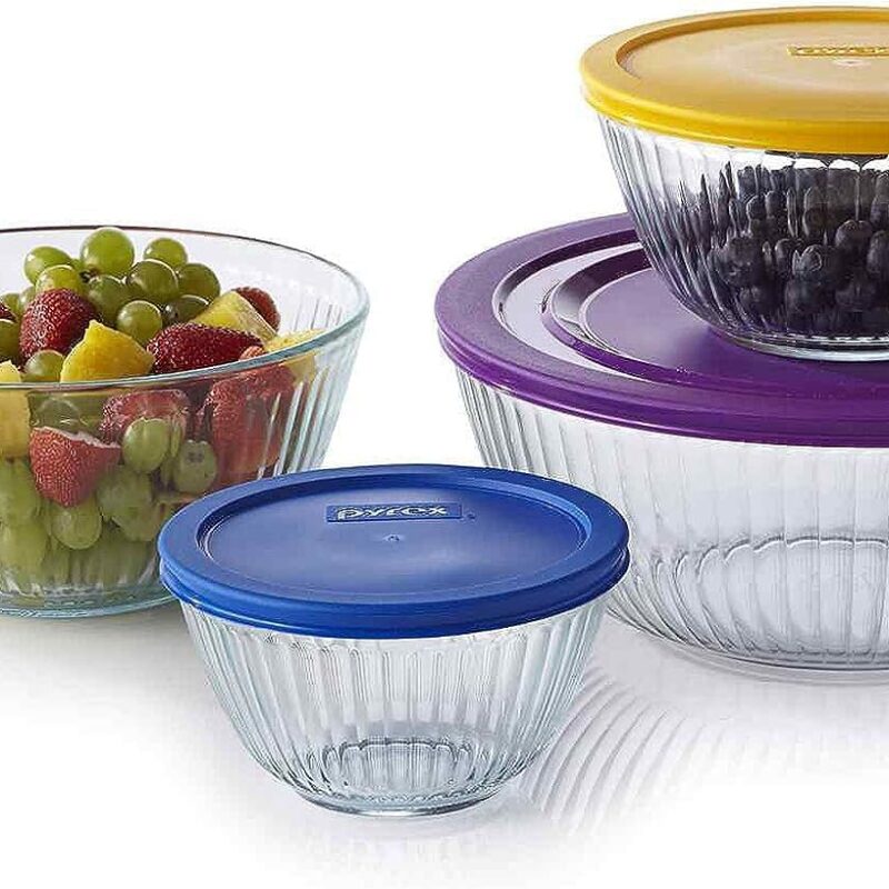 Pyrex 8-piece 100 Years Glass Mixing Bowl Set (Limited Edition) - Assorted Colors Lids