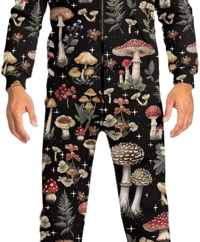 Biyejit Unisex Novelty 3D Printed One-piece Pajamas Women Men Hooded Jumpsuits Adult Nightwear Romper