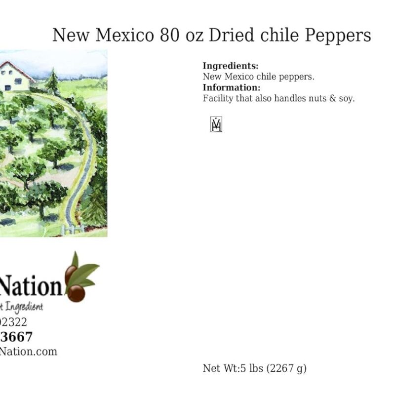 OliveNation Whole New Mexico Hatch Chili, Dried Chili Pepper, Mild Heat, Earthy Flavor - 80 ounces