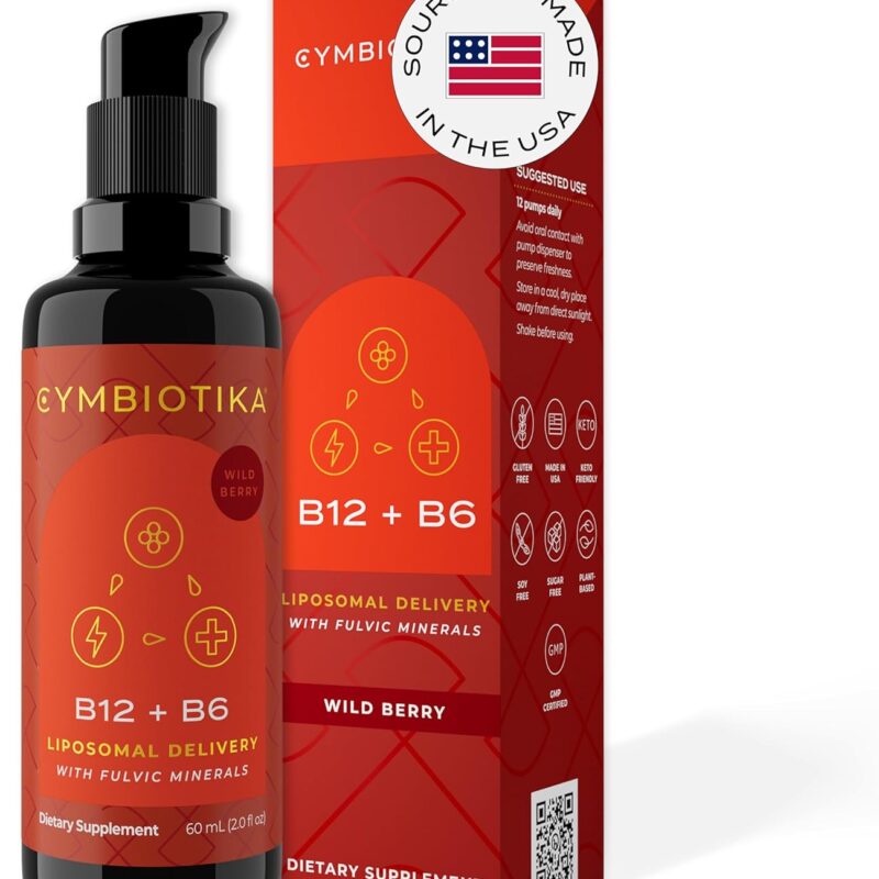 CYMBIOTIKA Liposomal Vitamin B12 Liquid Supplement, 1250 mcg, Supports Energy, Cell Production, Helps Strengthen Hair, Skin & Nails, Non-GMO, Gluten Free, Sugar Free, Keto & Vegan Friendly, 2 oz