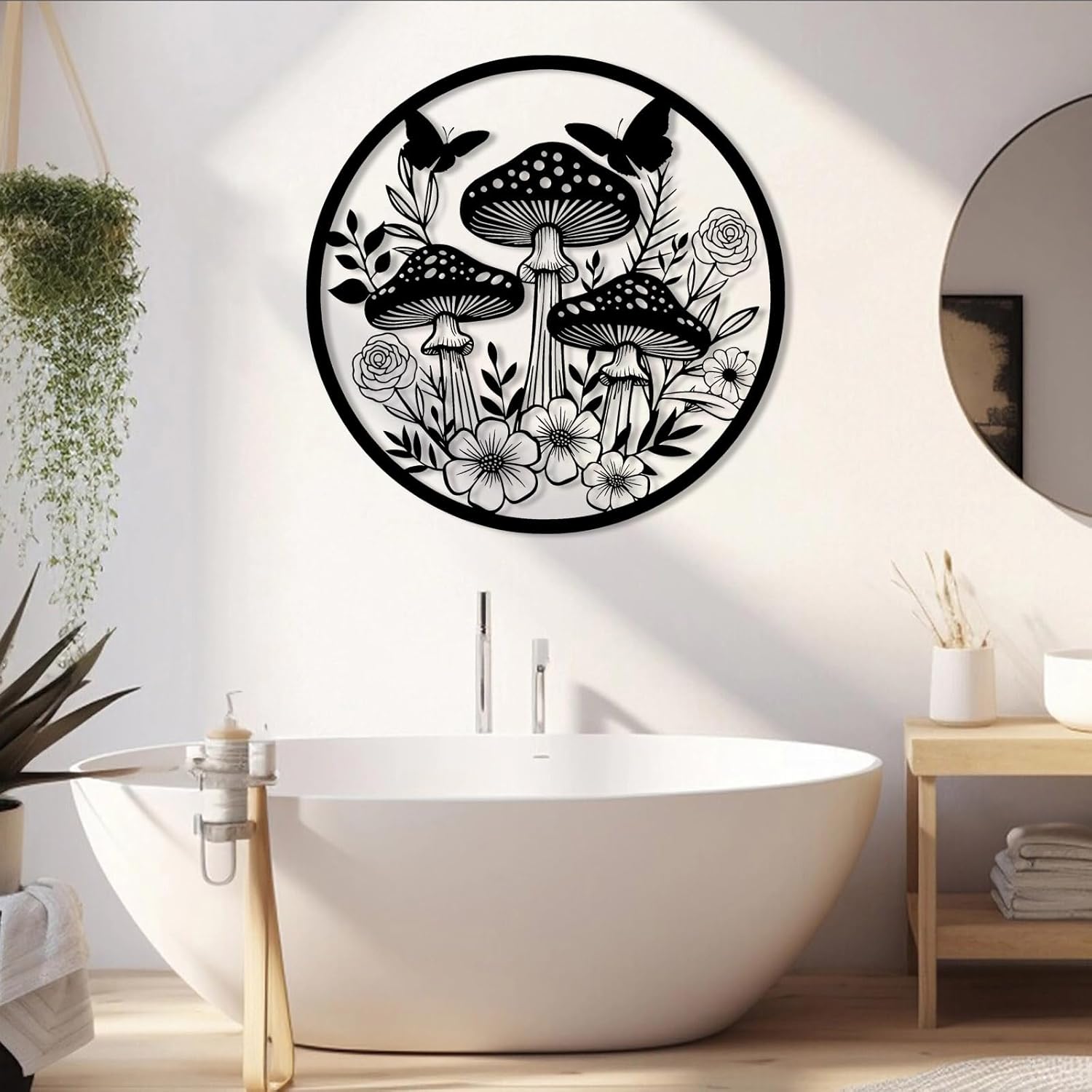 71MALDKuubL._AC_SL1500_.jpg LARNT Mushrooms Metal Wall Art, Mushroom Metal Wall Decor, Toadstool Boho Wall Hanging, Mushroom Sign, Boho Wall Decor, Plant Wall Art, Metal Garden Decor (Black, 19"x19"|47x47cm) - Image 3