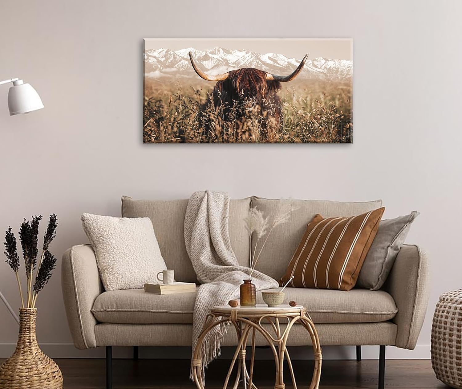 71NjIMoT8GL._AC_SL1500_.jpg DJSYLIFE Highland Cow Wall Art Farmhouse Decor Canvas Printed Country Cow Pictures Western Rustic Modern Artwork Decorations for Bedroom Office Living Room Framed Ready to Hang 20" x 40" - Image 3