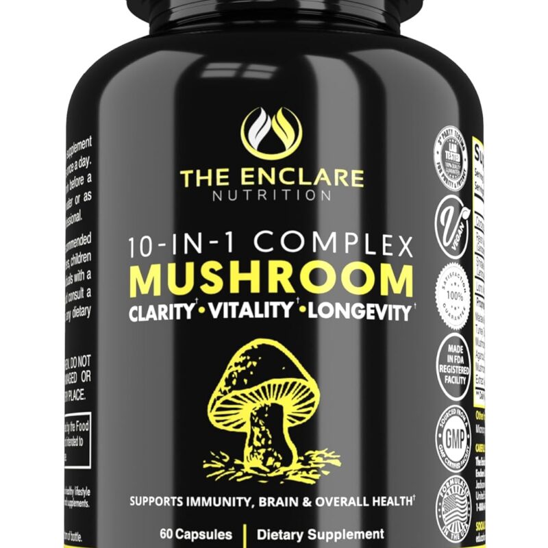 THE ENCLARE NUTRITION Mushroom Supplement 10in1 Complex Immune Support Lions Mane, Reishi, Turkey Tail, Cordyceps, Chaga, Maitake, Shiitake, Agaricus: Nootropic Brain, Energy Booster (1)