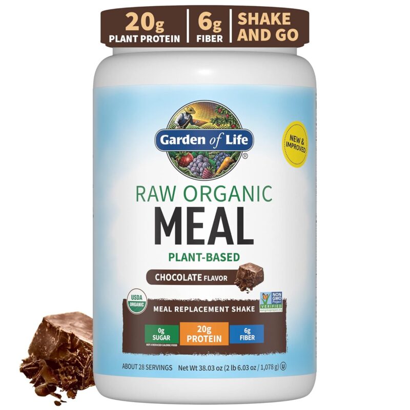 71PMegjqLIL._SL1500_.jpg Garden of Life Meal Replacement Shakes, Vegan Protein Powder, Raw Organic Protein Powder, Chocolate Protein Powder with Plant Based Pea Protein, Sprouts, Greens, Probiotics, Dairy Free 28 Servings