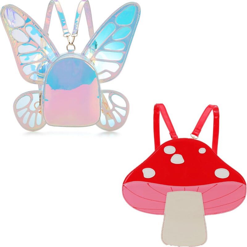 Novelty Women Fairy Wings Butterfly Backpack Cute Mushroom Shape Backpack Purses Crossbody Bag