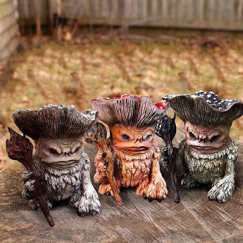 AINIJIA&HOLO Fairy Tale Mushroom Monster Shaman Troll Statue, Outdoor Mushroom Monster Garden Guardian Statue for Outdoor Lawn Patio Balcony Porch Home Decorations (3pcs)