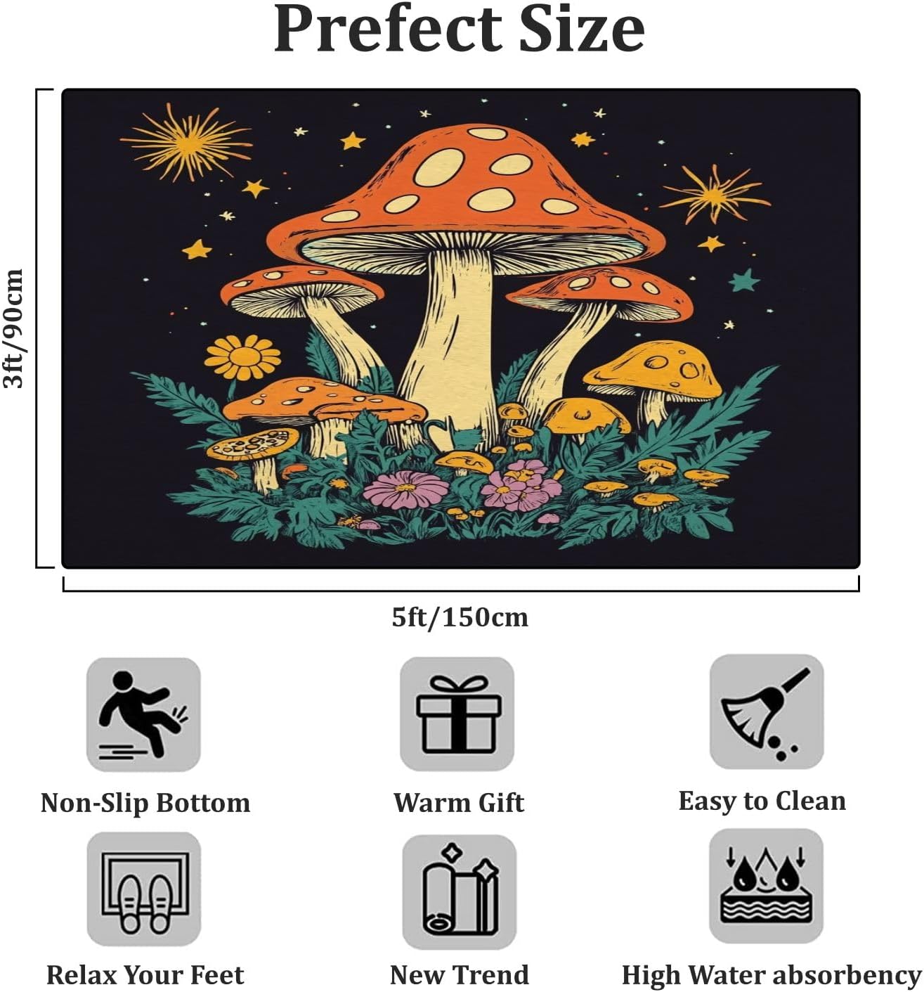 71T65DKsdtL._AC_SL1500_.jpg Mushrooms Like to Forage Mushroom Quotes Poster Area Rug Outdoor Patio Rug Play Mat Modern Floor Carpet Non-Slip Home Decor Living Room Kids Bedroom Nursery, 3x5 ft - Image 2
