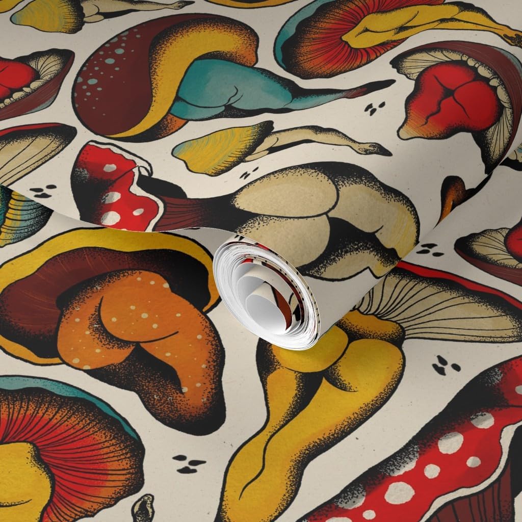71Tg52G78OL._AC_SL1024_.jpg Removable Wallpaper 6ft x 2ft - Mushroom Buttshroom Nsfw Booty Butts Buttshrooms Sexy Tattoo Flash Body Positive Mature Content Custom Pre-Pasted Wallpaper by Spoonflower - Image 2