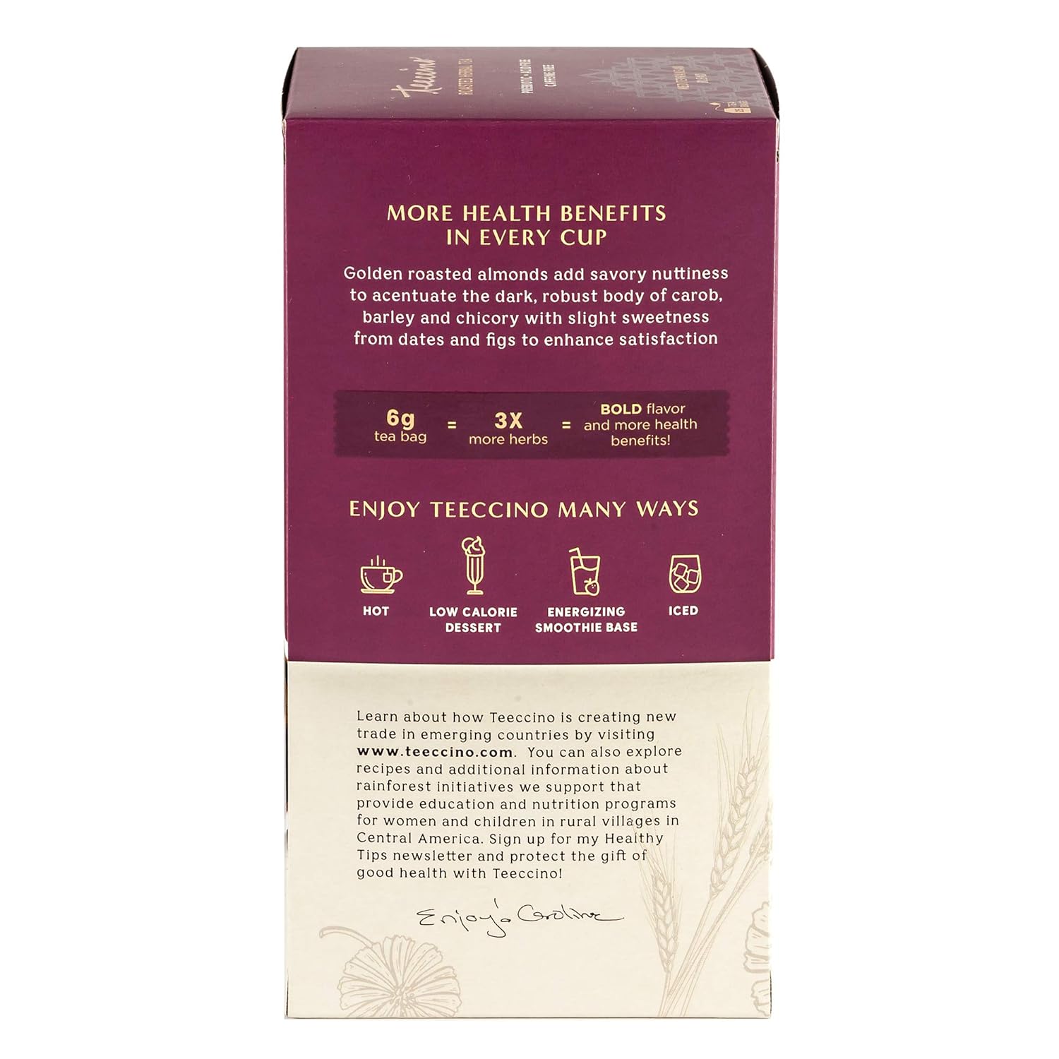 71VDBm0mu4L._SL1500_.jpg Teeccino Chocolate Lover’s Tea Variety Pack - Dark Chocolate, Mexican Chocolate, Chocolate Peppermint - Roasted Herbal Tea That’s Caffeine Free & Prebiotic for Natural Energy, 25 Tea Bags (Pack of 3) - Image 7