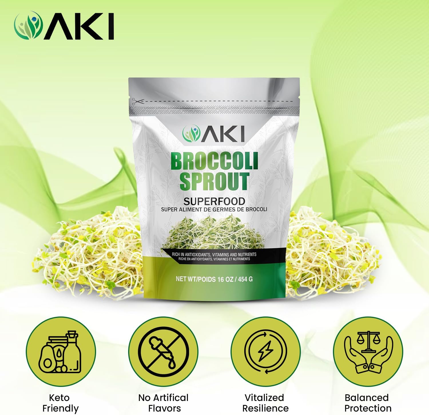 71VsMwbTJwL._AC_SL1500_.jpg AKI Broccoli Sprout Powder - Ideal in Vitamins & Sulforaphane - Superfood for Green Veggie Smoothie Beverage or Meal - Non GMO (16oz/454g) - Image 6