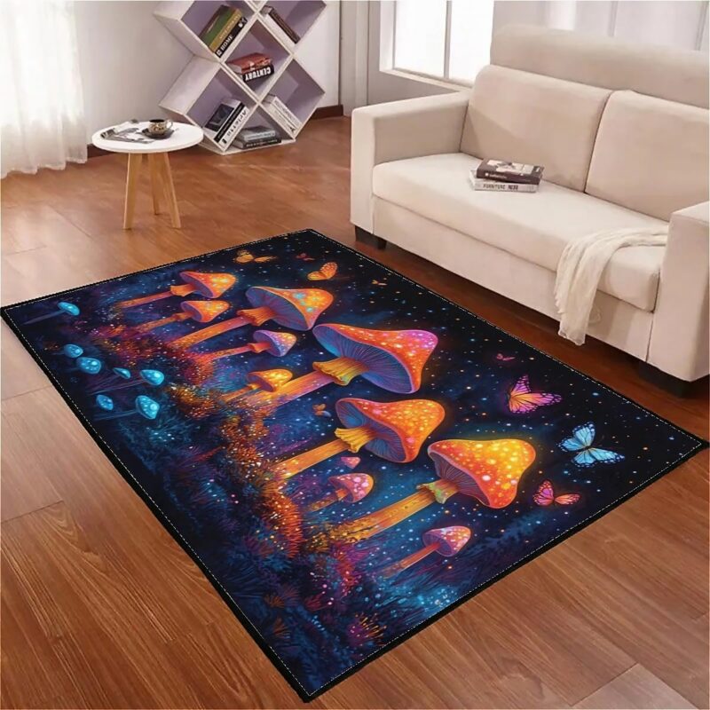 Colorful Mushroom Rug 8x10ft Non-Slip Bath Mat Washable Rug for Kitchen Bathroom Entryway Kids Room Floor Mat