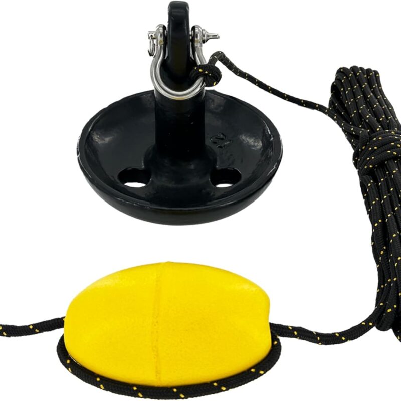 Marine Mushroom Anchor Kit 12 lb Black PE Coated Kayak Anchor Accessories with 50 ft Rope for Fishing Kayaks, Canoe, Jet Ski, SUP Paddle Board and Small Boats