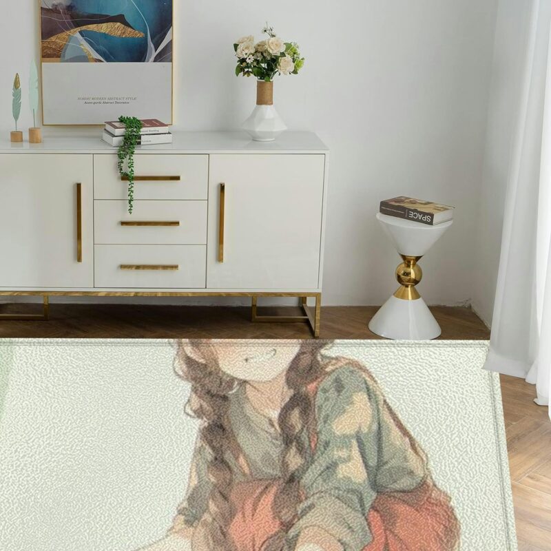 3x5 Rug A Cute Anime Girl a Basket Mushrooms Picking Them Curiosity Machine Washable Area Rugs for Entryway Bedroom Bedside Outdoor Bathroom Kitchen Small Throw Rugs Non Slip Carpet