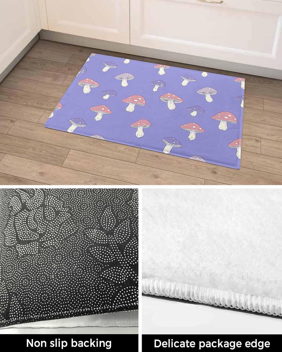 71YYRsSyfHL._AC_SL1500_.jpg DecorLovee Purple Mushroom Furry Door Mat Fluffy Area Rug - 24" x 35" Non-Slip Absorbent Bathroom Rugs, Spring Botanical Washable Indoor Carpet Runner for Bedroom Laundry - Image 5