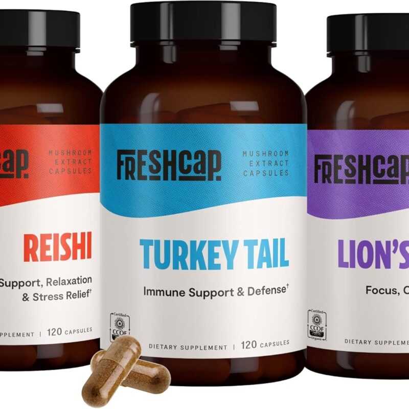 FreshCap, Optimal Wellness Bundle (Lion's Mane Capsules, Turkey Tail Capsules, Reishi Capsules)