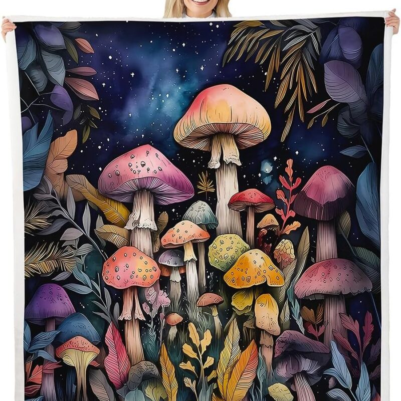 jejeloiu Kids Cute Mushroom Sherpa Blanket Mushrooms Fleece Throw Blanket Kawaii Fungus Plush Blanket for Bed Sofa Couch Boys Girls Wild Mushroom Teens Fuzzy Blanket Bedroom Decor Queen 90"x90"