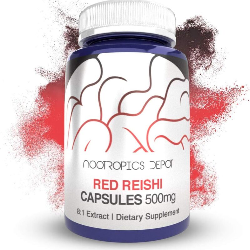 Nootropics Depot Red Reishi Mushroom Capsules | 8:1 Whole Fruiting Body Extract | 500mg | 180 Count | Ganoderma lucidum