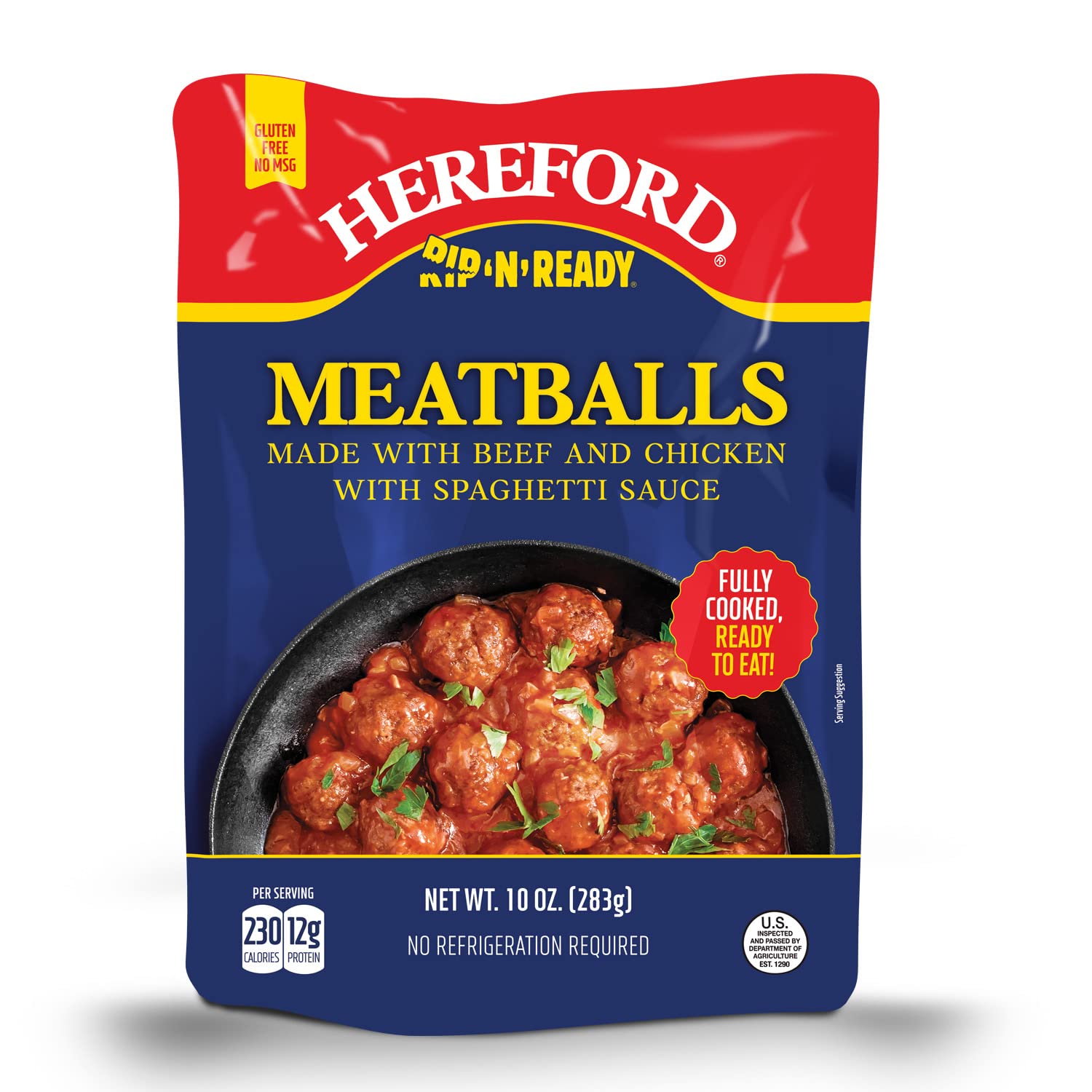 71cKUjt0nL._SL1500_.jpg Hereford Meatballs with Spaghetti Sauce | Shelf Stable | Fully Cooked | Ready to Eat | 12g Protein per Serving | 10oz per Pouch (Case of 12) - Image 2