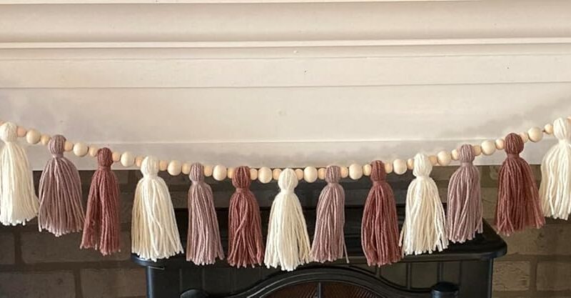 Willow Mountain Mushrooms Taupe, Brown and Winter White 60" Tassel and Bead Garland - Boho Decor ~ Perfect for your Woodland Theme Christmas Mantel or Baby Nursery!