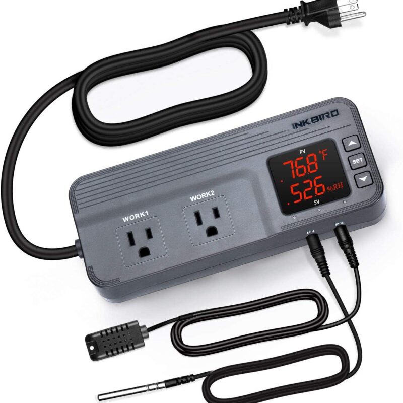 Inkbird Temperature and Humidity Controller ITC-608T Pre-Wired Dual Stage Thermostat 120VAC 15A 1800W ETL Listed Mushroom Greenhouse Homebrew